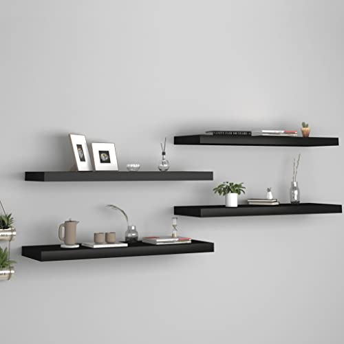 CHARMMA Floating Shelves Wall Mounted, Rustic Wood Wall Shelves for Bedroom, Bathroom, Living Room, Kitchen, Laundry Room Storage & Decoration, Set of 4 Black 31.5"x9.3"x1.5" MDF