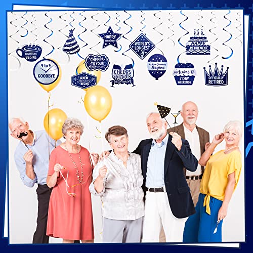 Hotop 30 Pieces Retirement Party Decorations, Blue and Sliver Retirement Party Supplies Happy Retirement Office Retirement Swirls Decorations Foil Ceiling Decorations for Men and Women