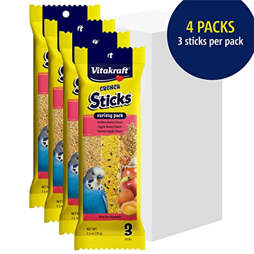 Vitakraft Crunch Sticks Parakeet Treat - Honey, Egg, and Apple- Pet Bird Treat Toy - Multi Variety Pack of 12 Sticks…