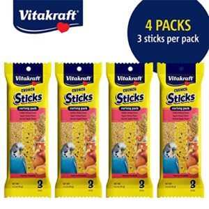 Vitakraft Crunch Sticks Parakeet Treat - Honey, Egg, and Apple- Pet Bird Treat Toy - Multi Variety Pack of 12 Sticks…