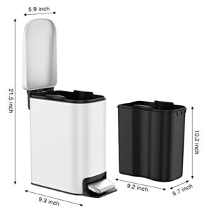 BETHEBEST 6 Liter/1.6 Gallon Small Trash Can with Soft Close Lid, Rectangular , Removeble Wastebasket,Stainless Steel for Bathroom,Bedroom,Office (White)