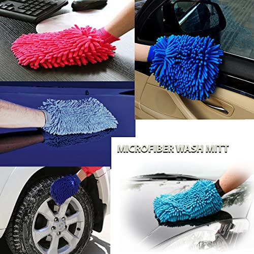 Besmelody House Cleaning and Car Wash Mitts, Home Dusting Microfiber Gloves, Washing Clean Polish Faster (2-Pack, Blue)