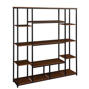 5 Tier Bookshelf, Industrial Tall Bookcase, Rustic Freestanding Storage Shelf for Living Room, Bedroom and Home Office, Metal Frame, Display Décor Furniture