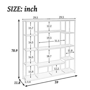 5 Tier Bookshelf, Industrial Tall Bookcase, Rustic Freestanding Storage Shelf for Living Room, Bedroom and Home Office, Metal Frame, Display Décor Furniture