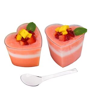 50pack plastic dessert cups with 50 spoons 5oz mini appetizer cups shooter parfait cups shaped heart serving bowls for party events catering