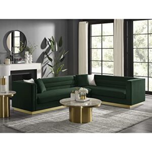 inspired home anniston velvet upholstered corner sectional sofa, gold base,right facing, hunter green