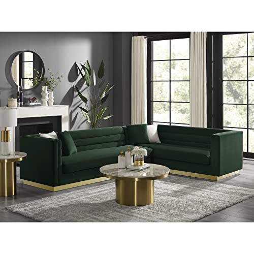 Inspired Home Anniston Velvet Upholstered Corner Sectional Sofa, Gold Base,Right Facing, Hunter Green