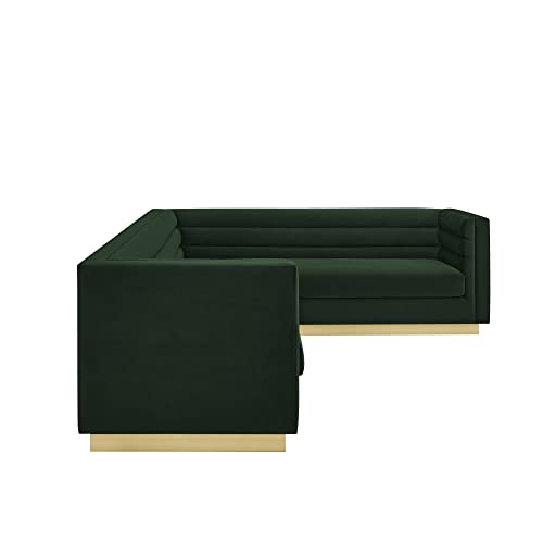 Inspired Home Anniston Velvet Upholstered Corner Sectional Sofa, Gold Base,Right Facing, Hunter Green