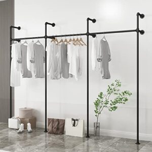 OUBITO Industrial Pipe Clothing Rack,Moden Commercial Grade Pipe Clothes Racks,Wall Mounted Closet Storage Rack,Hanging Clothes Retail Display Rack,Heavy Duty Steampunk Garment Racks,Black(Three)