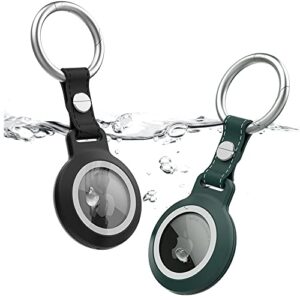 [2 pack] szjcltd waterproof airtag keychain for apple airtag, full-body protective airtag holder, airtag dog collar holder, airtag case for gps tracker air tag (black+green)