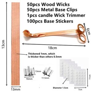100Pcs Wood Wicks for Candles, Wood Candle Wicks Natural Wooden Candle Wicks with Candle Wick Trimmer Smokeless Crackling Wooden Candle Wicks for Candle Making DIY Craft Thickened 5.1 x 0.5x0.04inch