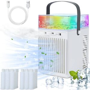 rechargeable portable air conditioners fan,personal evaporative air cooler humidifier with 7 colors light,3 speeds mini personal air conditioner portable ac desktop fan for bedroom office outdoors