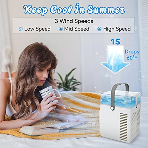 Rechargeable Portable Air Conditioners Fan,Personal Evaporative Air Cooler Humidifier with 7 Colors Light,3 Speeds Mini Personal Air Conditioner Portable AC Desktop Fan for Bedroom Office Outdoors