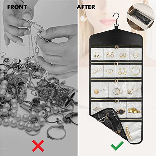 CHICECO Hanging Jewelry Organizer with Zippered Large Pockets,Double-Sided Necklace Earring Jewelry Holder for Closet