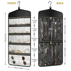 CHICECO Hanging Jewelry Organizer with Zippered Large Pockets,Double-Sided Necklace Earring Jewelry Holder for Closet