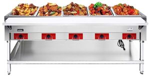kitma 5 open well electric steam tables - 240 v warmer food table, 36 quart electric hot food warm table for buffets and catering, warming control knobs，front serving area