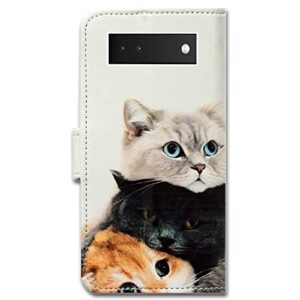 Bcov Pixel 6a Case, Cute Brown Cat Leather Flip Phone Case Wallet Cover with Card Slot Holder Kickstand for Google Pixel 6a