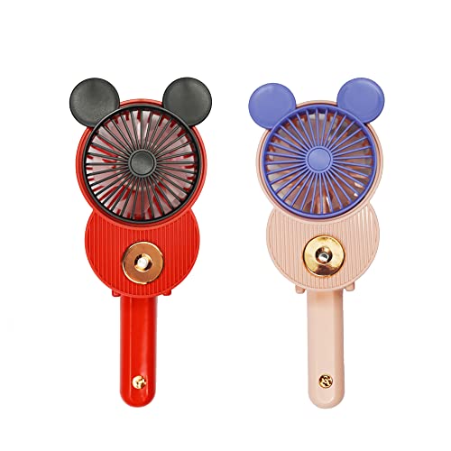 LACOVIA Cute Mickey Misting Mini Fan, Handheld Portable USB Rechargeable Fan with 3 Adjustable Speeds, Foldable Personal Fan For Travelling(Red&Pink)