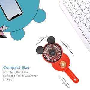 LACOVIA Cute Mickey Misting Mini Fan, Handheld Portable USB Rechargeable Fan with 3 Adjustable Speeds, Foldable Personal Fan For Travelling(Red&Pink)