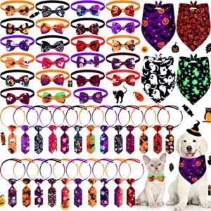 50 pcs halloween dog bow tie collar set includes 4 dog bandanas, 23 pet neckties, 23 pet costume bow ties, adjustable pumpkin ghost pattern bow tie for dogs cats
