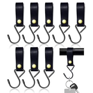 Modixun 8pcs Leather S-Hooks, Metal S Shaped Hooks for Hanging, Camping Hook Hanger Stroller Hooks, Leather Hooks for Coat Towel Kitchen Bathroom, Black