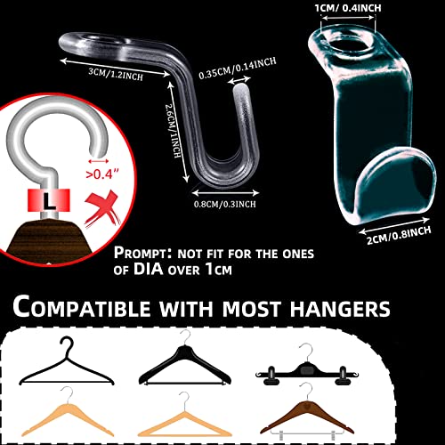 Pansyling 50PCS Clear Clothes Hanger Connector Hooks Super Space Saving for Closet Heavy Duty Load Bearing Plastic Cascading Hanger Hooks Extender Clips Connection Hooks for Velvet Huggable Hangers