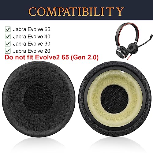 SOULWIT Replacement Ear Pads Cushions for Jabra Evolve 65/40/30/20 Headphones, Earpads for Jabra Evolve 65UC 65MS/ 40UC 40MS/ 30US 30II/ 20SE 20UC 20MS Headset (Black)