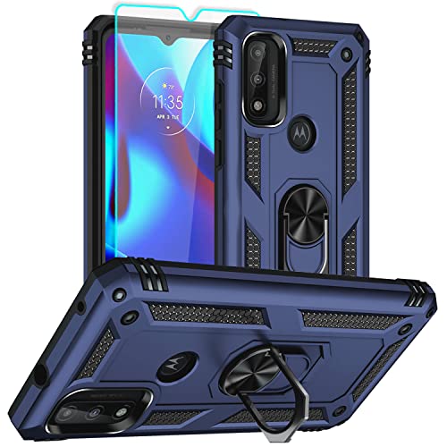 for Moto G Pure Case, Moto G Power 2022 Case with HD Screen Protector, [Military Grade 16ft. Drop Tested] Ring Shockproof Protective Phone Case for Motorola G Pure,Blue