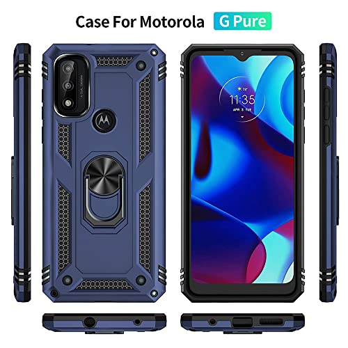 for Moto G Pure Case, Moto G Power 2022 Case with HD Screen Protector, [Military Grade 16ft. Drop Tested] Ring Shockproof Protective Phone Case for Motorola G Pure,Blue