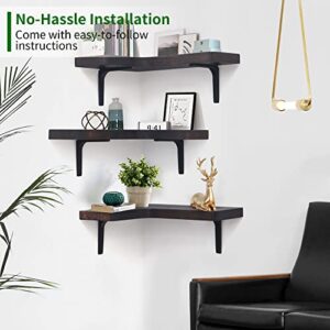 Corner Floating Shelves Set of 3 | Corner Wall Shelves | Wall Mounted Corner Storage Display Shelving for Bathroom, Bedroom, Living Room, Kitchen | 16" W x 11-2/5" D | L-Shaped, Rustic Brown