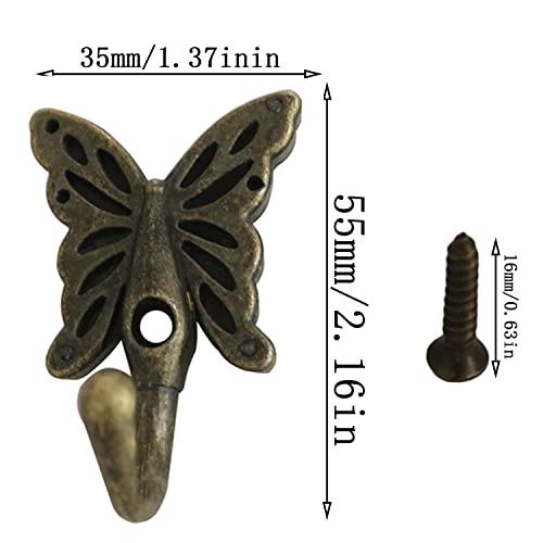 YYANGZ 4Sets Antique Hangers Butterfly Patterned Wall Mounted Hanger Bronze Hooks Butterfly Hooks for Hanging Clothes Hook Up Towel Coat Hat Scarf Jacket Bag with Screws