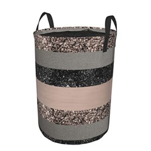 blush glitter glam stripes foldable laundry hamper freestanding laundry basket with lid, collapsible large drawstring clothes hamper storage