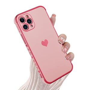 kanghar iphone 11 pro case for women girl, plating edge cute love heart soft tpu bumper with 4 corners shockproof protection phone case cover for iphone 11 pro 5.8 inch(pink)