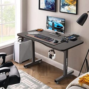 Waleaf Gaming Desk 40 inch,PC Gaming Table,T-Shaped Gaming Computer Desk with Free Mouse Pad,Racing Style Professional Gamer Game Station,Carbon Fiber Home Office Desk with Cup Holder&Headphone Hook