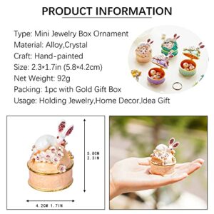 YU FENG Jeweled Rabbit Trinket Boxes Hinged Enameled Decorative Bunny Figurines Collectibles Animal Jewelry Ring Holder Box (Orange)