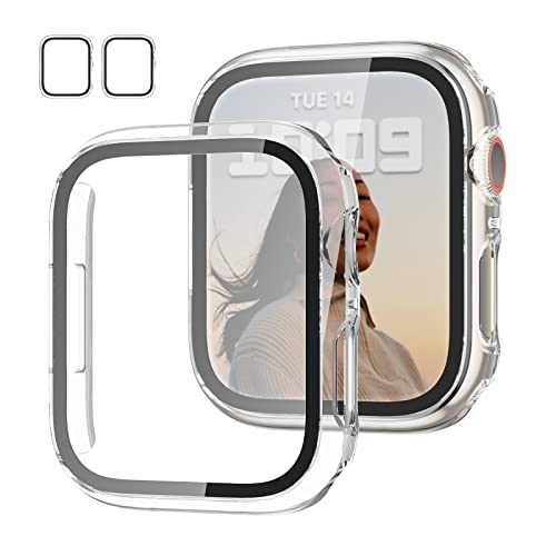 2 Pack Case with Tempered Glass Screen Protector for Apple Watch Series SE(2022) 6/5/4 40mm,JZK Slim Guard Bumper Full Coverage Hard PC Protective Cover HD Ultra-Thin Cover for iWatch 40mm,Clear