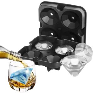 crethinkaty ice cube trays diamond ice cube molds with lid for freezer, 2in ice cubes for chilling whisky cocktails, cocktails, drinks easy-release silicone stackable flexible safe