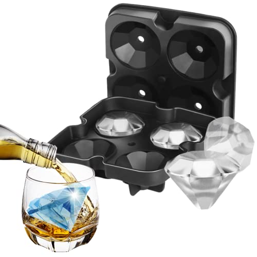 Crethinkaty Ice Cube Trays Diamond Ice Cube Molds with lid for freezer, 2IN ice Cubes for chilling Whisky Cocktails, Cocktails, Drinks Easy-Release Silicone Stackable Flexible Safe