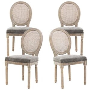 dm furniture farmhouse leather dining room chairs set of 4 french dining chairs with round rattan back french bistro chairs for dining room/living room/kitchen/restaurant, black