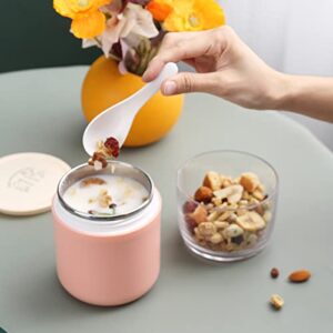 Xunyou Insulated Yogurt Container with Topping Cereal or Oatmeal Cup, Reusable Portable Leak-Proof Food Storage Jar with Lid and Spoon, Breakfast On the Go Cup for Milk, Granola, BPA Free, Pink