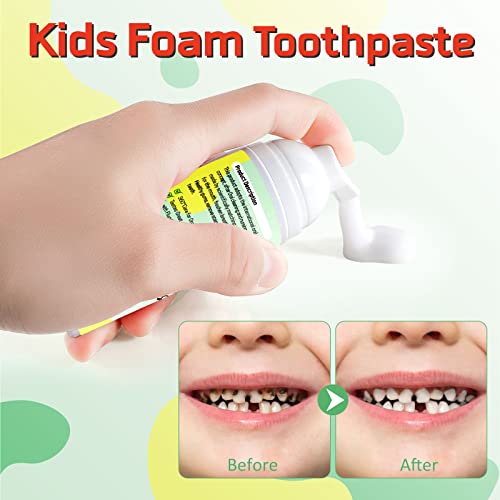 Foam Toothpaste Kids,Whitening Toothpaste with Low Fluoride&Natural Formula,Kids Foaming Toothpaste for U Shaped Toothbrush (Strawberry&Watermelon)