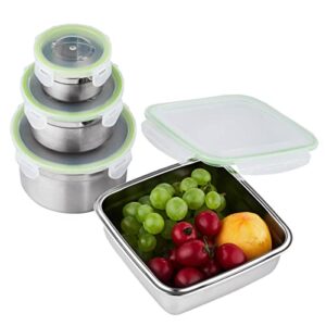 juanaline stainless steel food containers/bento lunch box/food storage-set of 4, 120ml,300ml, 600ml and 1.2l, leakproof, bpa free, portion control, lt. green