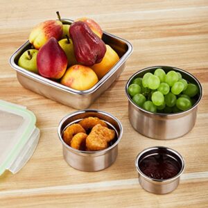 JUANALINE Stainless Steel Food Containers/Bento Lunch Box/Food Storage-Set of 4, 120ML,300ML, 600ML and 1.2L, Leakproof, BPA Free, Portion Control, LT. Green