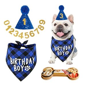 kepato dog birthday outfit party supplies,dog boy birthday hat bandana scarf hats with numbers for small medium large dogs pet