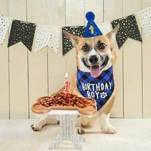 KEPATO Dog Birthday Outfit Party Supplies,Dog Boy Birthday Hat Bandana Scarf Hats with Numbers for Small Medium Large Dogs Pet