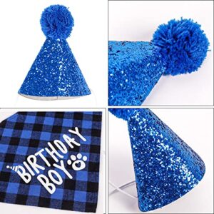 KEPATO Dog Birthday Outfit Party Supplies,Dog Boy Birthday Hat Bandana Scarf Hats with Numbers for Small Medium Large Dogs Pet