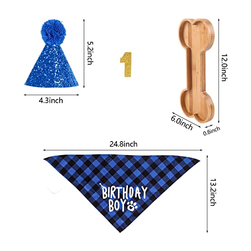 KEPATO Dog Birthday Outfit Party Supplies,Dog Boy Birthday Hat Bandana Scarf Hats with Numbers for Small Medium Large Dogs Pet