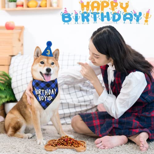 KEPATO Dog Birthday Outfit Party Supplies,Dog Boy Birthday Hat Bandana Scarf Hats with Numbers for Small Medium Large Dogs Pet