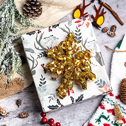 WRAPAHOLIC 12-Count Holographic Gold Self-Adhesive Curly Bows Gift Wrap Accessory - Perfect for Christmas, Birthday, Holiday, Party Favors Decorations