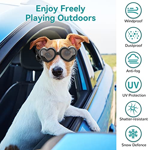 Cobee Puppy Sunglasses, Cute Dog Goggles Adjustable Strap Pet Glasses Small Dog Sunglasses Pet Dog Heart Shaped Anti-Fog Sunglasses Waterproof Windproof UV Protective Glasses for Dogs and Cats